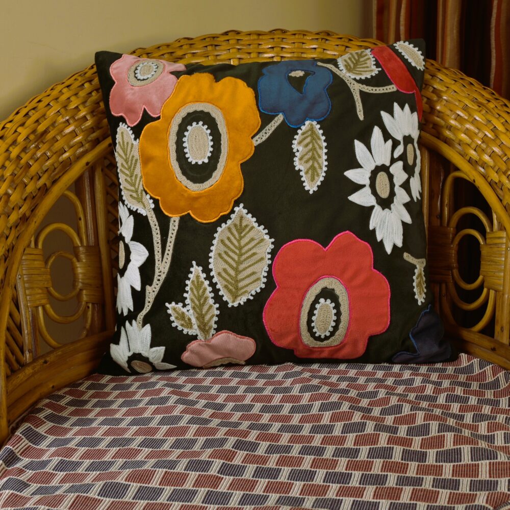 Dharitri Colourful Embroidery Thread Work Floral Cushion Pillow Cover