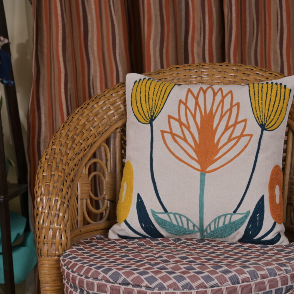 Threaded Tales - Orange White- Cushion Cover