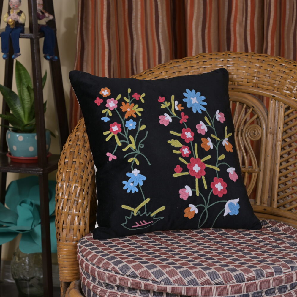 Dharitri Colourful Embroidery Thread Work Floral Cushion Pillow Cover