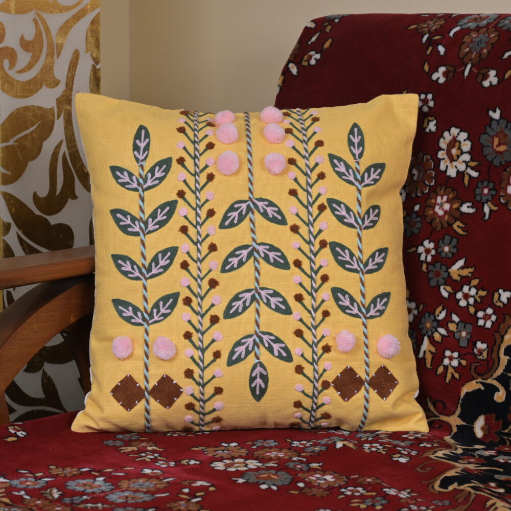 Dharitri Colourful Embroidery Thread Work Floral Cushion Pillow Cover