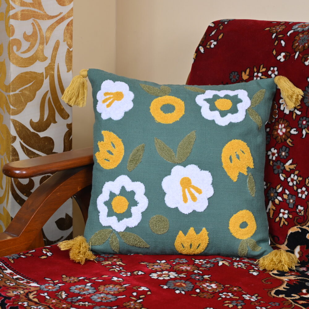 Dharitri Colourful Embroidery Thread Work Floral Cushion Pillow Cover
