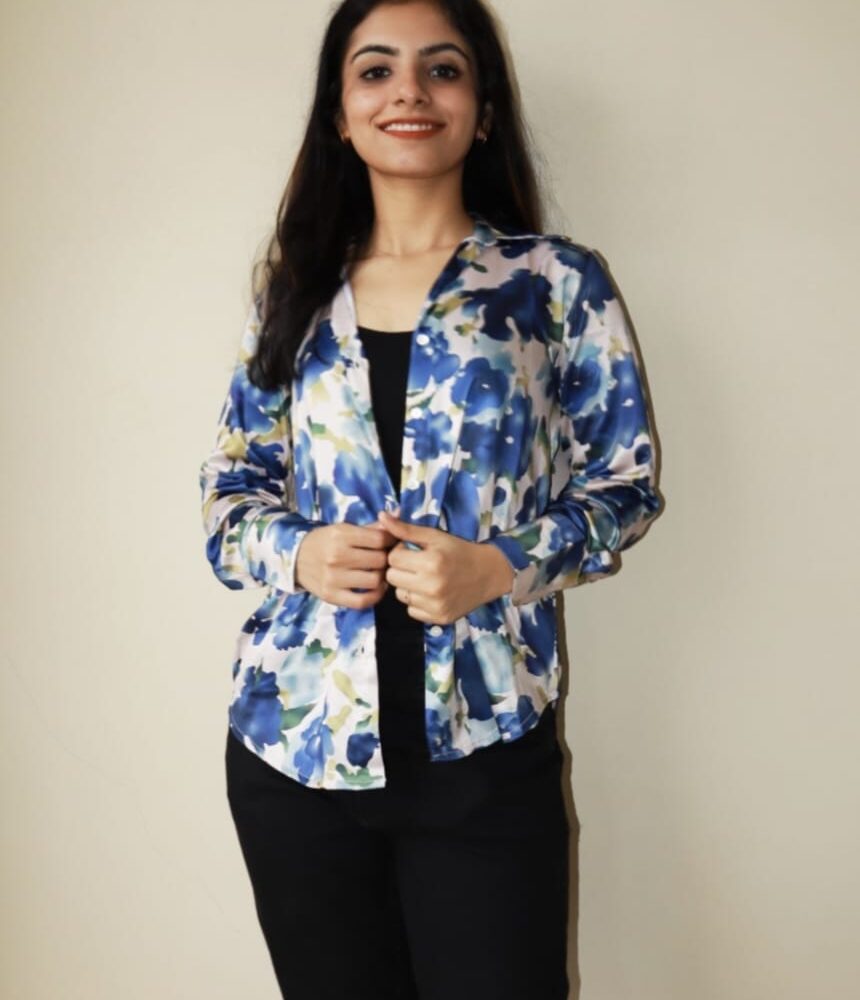 Silken Grace Blue & White Satin Shirt