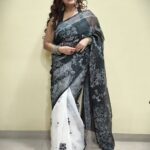 HAND EMBROIDERED MIX & MATCH BLOCK PRINT DESIGNER SAREE